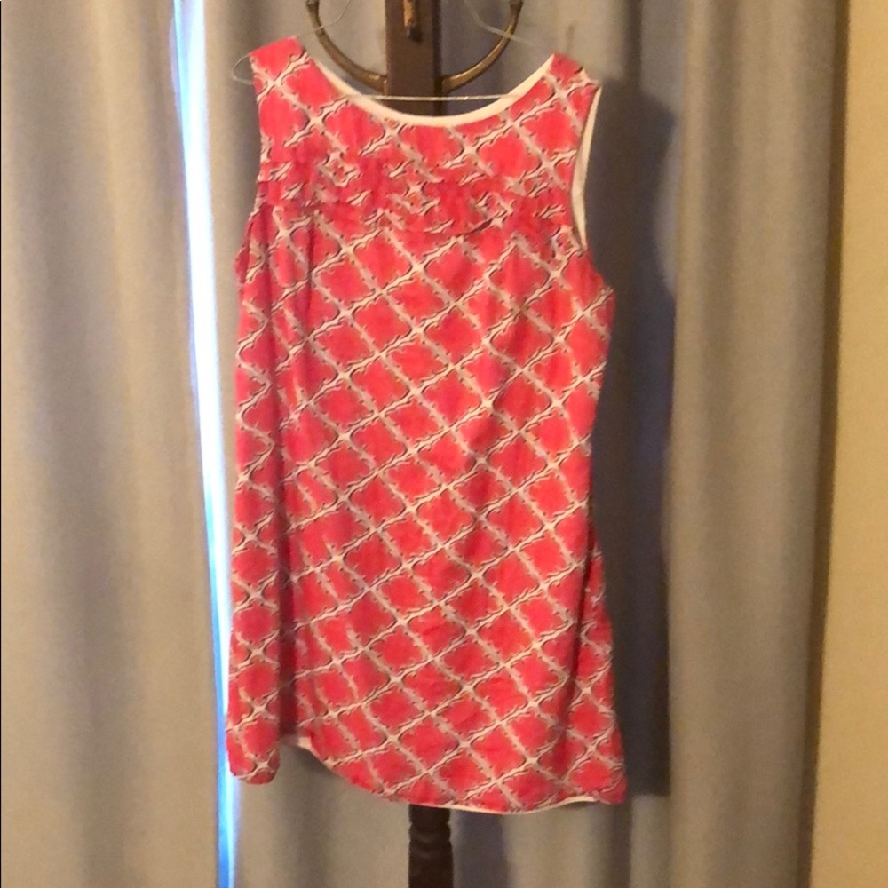 Pink and white sleeveless dress